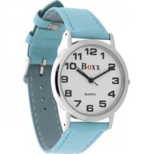 Boxx Mens Watch, Plain Light Blue Faux Leather Strap, 7e05