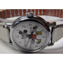 Bradley Mickey Mouse Ladies Silver 50th Anniversary Walt Disney Production Watch - Vinyl