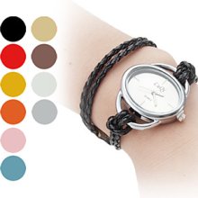 Braided Women's Long Rope Style PU Leather Band Analog Quartz Bracelet Watch (Assorted Colors)