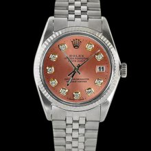 Brown diamond dial fluted bezel SS jubilee bracelet date just men watch rolex - Brown - Metal