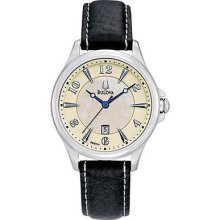 Bulova 96m114 Women's Adventurer Leather Band White Mop Dial Watch