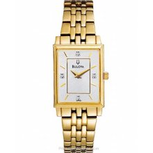 Bulova Ladies 4 Diamond Dress Watch - White/Silver Dial - Gold-Tone 97P102