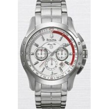 Bulova Marine Star Men`s Stainless Steel Chronograph Watch W/ Red Accents