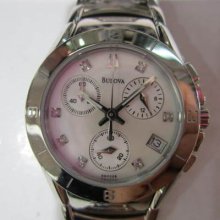 Bulova Women's Watch Chrono Diamond All Stainless S White Mop Original Japan