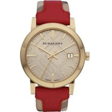 Burberry Watch, Womens Swiss Haymarket Check and Red Leather Strap 38m