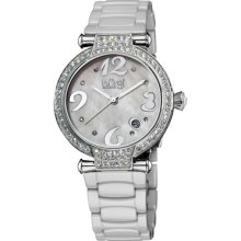 Burgi Watches Women's White Mother of Pearl Dial White Ceramic White C