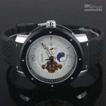By Ems Black Pu Band Silver-tone Face Jour Nuit Automatic Mechanical