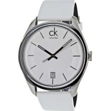 Calvin Klein Watches Men's Silver Tone Dial White Leather White Leath