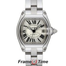 Cartier Mens Roadster Stainless Steel Automatic Silver Roman Dial Watch W62025v3