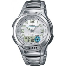 Casio Aq180wd Aq-180wd-7b Ana Digital 10 Yrs Battery Menâ€™s White Dial Watch