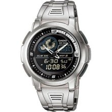 Casio, Digital-analog Thermometer Watch, Aqf102wd Aqf-102wd-1bv, Steel Band