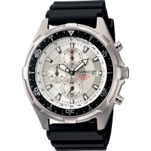 Casio Mens Calendar Date Chronograph Watch w/Round White Dial & Silvertone Link Band