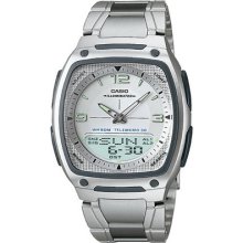 Casio Men's Combo Data Bank Watch, Alarm, Silvertone Band, Aw81d-7av