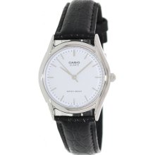 Casio Men's Core MTP1094E-7A Black Leather Quartz Watch with White Dial