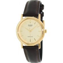 Casio Men's Core MTP1095Q-9A Brown Leather Quartz Watch with Gold Dial