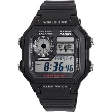 Casio Mens World Time Resin Strap Watch Black One Size