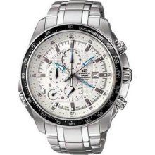 Casio Stainless Steel Edifice White Dial Alarm Chronograph Tachymeter Wristwatch