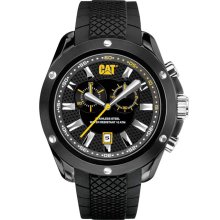CAT Mens Stream Chronograph Stainless Watch - Black Rubber Strap - Black Dial - YQ.163.21.124
