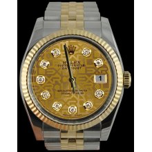 Champagne diamond dial rolex men datejust watch fluted bezel SS & gold jubilee - Gold - Metal - 6