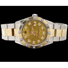 Champagne diamond dial SS & yellow gold oyster bracelet date just watch rolex