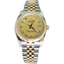 Champagne roman dial jubilee datejust rolex watch solid gold & steel - Yellow - Gold - 6