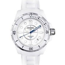 Chanel J12 Marine White Ceramic 38 MM White Rubber Unisex Watch - H2560