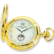 Charles Hubert 14k Gold-plated MOP Dial Date Pocket Watch