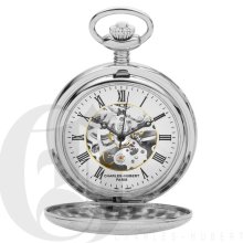 Charles Hubert Classic Mechanical Movement Silver Tone Pocket Watch and Chain with Viewing Window 3564