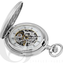 Charles Hubert Classic Mechanical Movement Brushed Silver Tone Pocket Watch with See Through Dial 3594