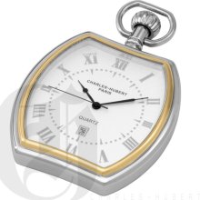 Charles Hubert Classic White Dial Gold and Chrome Plated Swiss Quartz Pocket Watch 3735