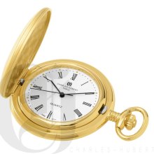 Charles Hubert Classic White Dial Brushed Gold Tone Pocket Watch and Chain 3410