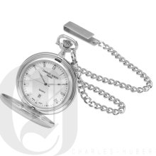 Charles Hubert Classic White Dial Pocket Watch with Sterling Silver Chain 3750