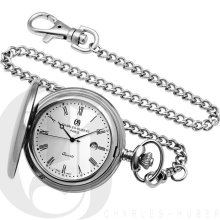 Charles Hubert Premium White Dial High Polish Stainless Steel Pocket Watch 3551
