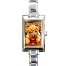 Chinese Shar Pei Puppy Dog Rectangular Italian Charm Watch 14172874 P