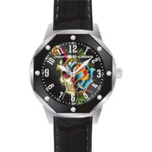 Christian Audigier Men's Revo SWI-663 Black Leather Quartz Watch ...