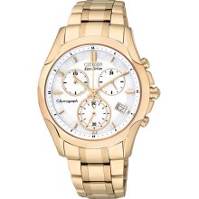 Citizen Ladies Eco-Drive Gold Tone Stainless Steel Case and Bracelet White Dial Chronograph Date Display FB1153-59A