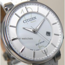 Citizen Lady Eco Drive White Leather Band Sapphire Japan Ew1790-06a