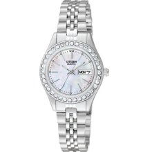 Citizen Quartz Eq0530-51d Day/date Ladies Crystals Mop Dial Watch