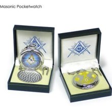 Classic Masons Masonic Pocket Watch 4 Symbols Blue Face