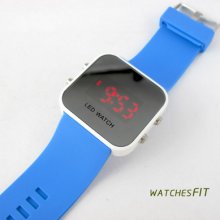 Classical Blue Silicone Mirror Face Led Digital Men Lady Sport Wrist Watch
