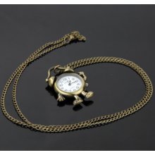 Clock Shaped Necklace Pendant Watch Bronze Color