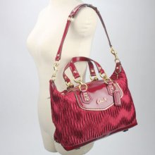 Coach Ashley Gathered Bordeaux Red Satin Satchel Shoulder Purse Bag Handbag