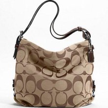 Coach F15067 24cm Signature Duffle Bag Jacquard Shoulder & Cross Body Brown