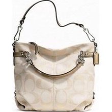 Coach Metallic Signature Brooke Zip Hobo Handbag 17990 Khaki Gold ...