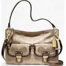 Coach Poppy Signature Sateen Hippie Shoulder Crossbody Bag Khaki 18982