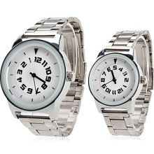 Couple Style Unisex Steel Analog Quartz Wrist Watch (Silver)