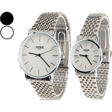 Couple Style Water Resistant Steel Unisex Analog Quartz Wrist Watch (Silver)