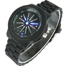 Creative Unique Black Silicone Blue Led Date Mens Women Fashion Sport Watch