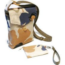 Cross Body Bag and Purse Beige Blue and Mustard Shoulderbag
