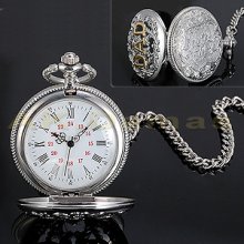Dad Carved Silver Chain Pocket Watch Unique Father Gift